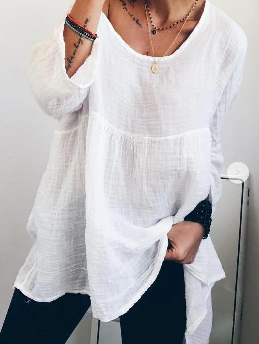 Ladies Dress Loose Long Sleeve Pullover Casual Solid Color Casual Dress