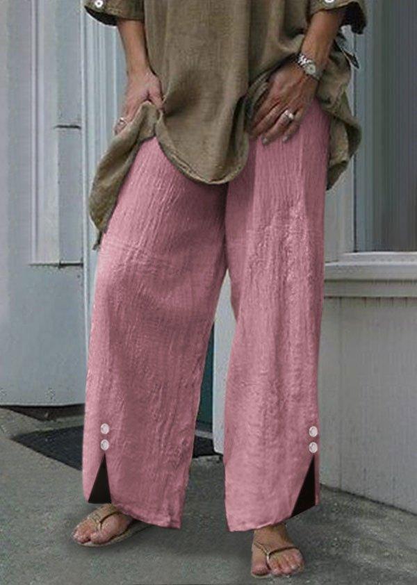 New Loose Beach Pants Solid Color Button Wide Leg Casual Trousers