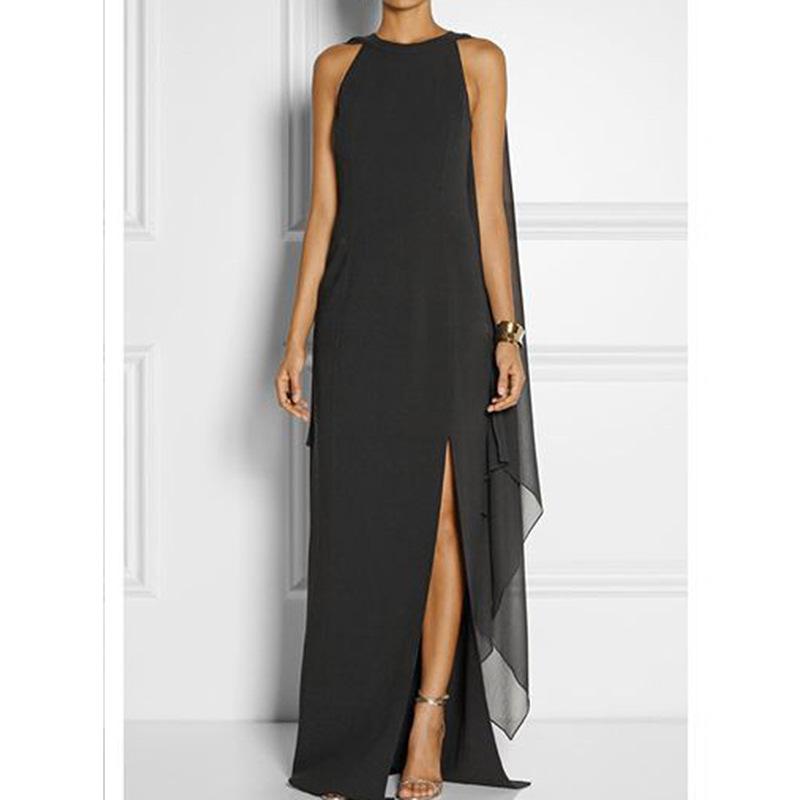 Elegant Thigh Split Hem Cloak Sleeve Maxi Dress