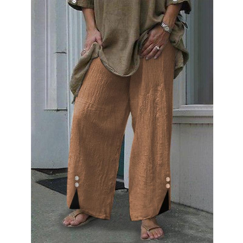 New Loose Beach Pants Solid Color Button Wide Leg Casual Trousers