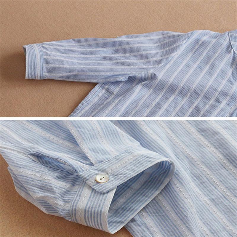 Casual V-neck Mid-Length Women's Shirt Striped Three-quarter Sleeve Shirt