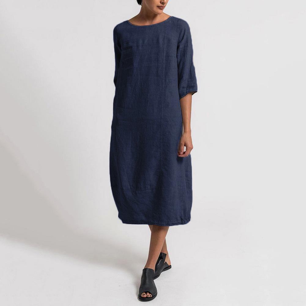 Casual Solid Color Round Neck Plus Size Dress