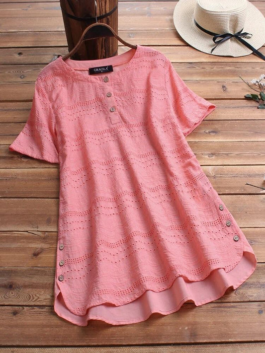 Embroidered Cool Fashion Short Sleeve Button Women's Top