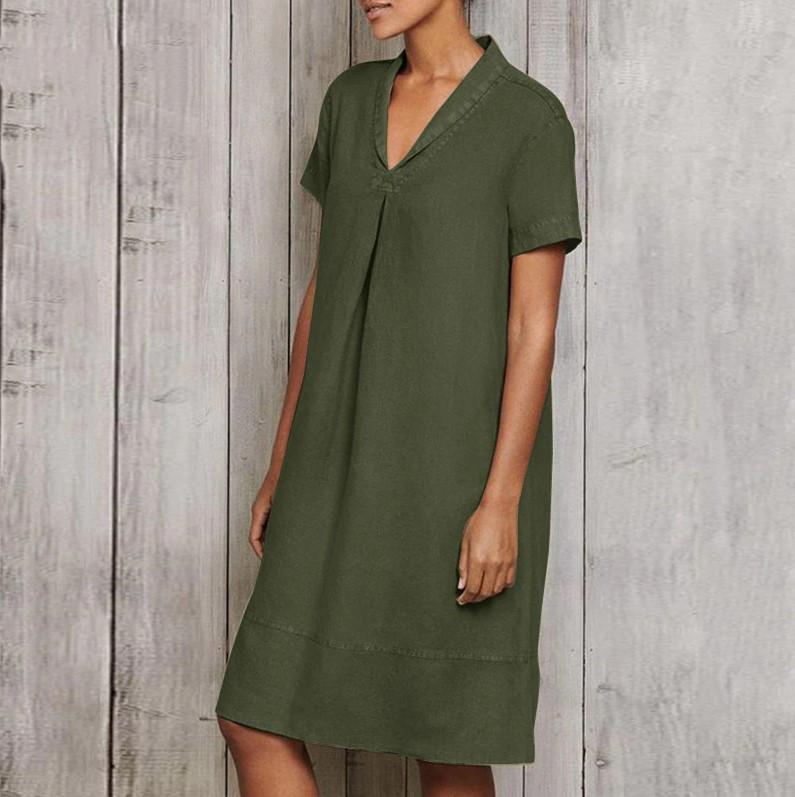 V-neck temperament vintage loose dress