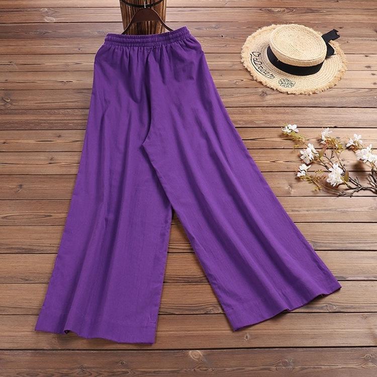 women's loose wide leg cotton linen trousers