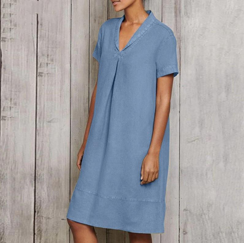V-neck temperament vintage loose dress