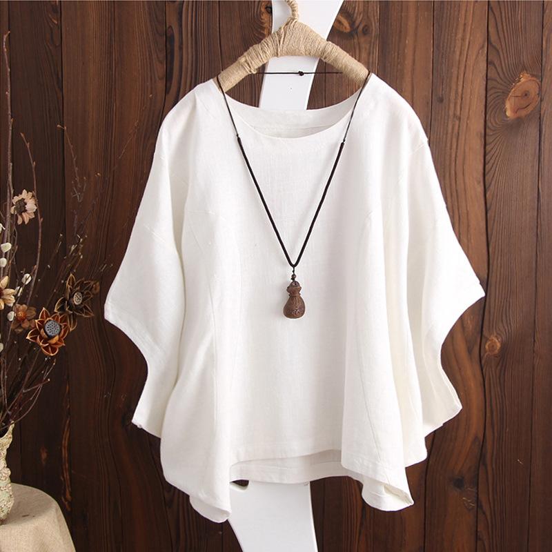 Casual Cotton Linen Drop Shoulder Oversized Top