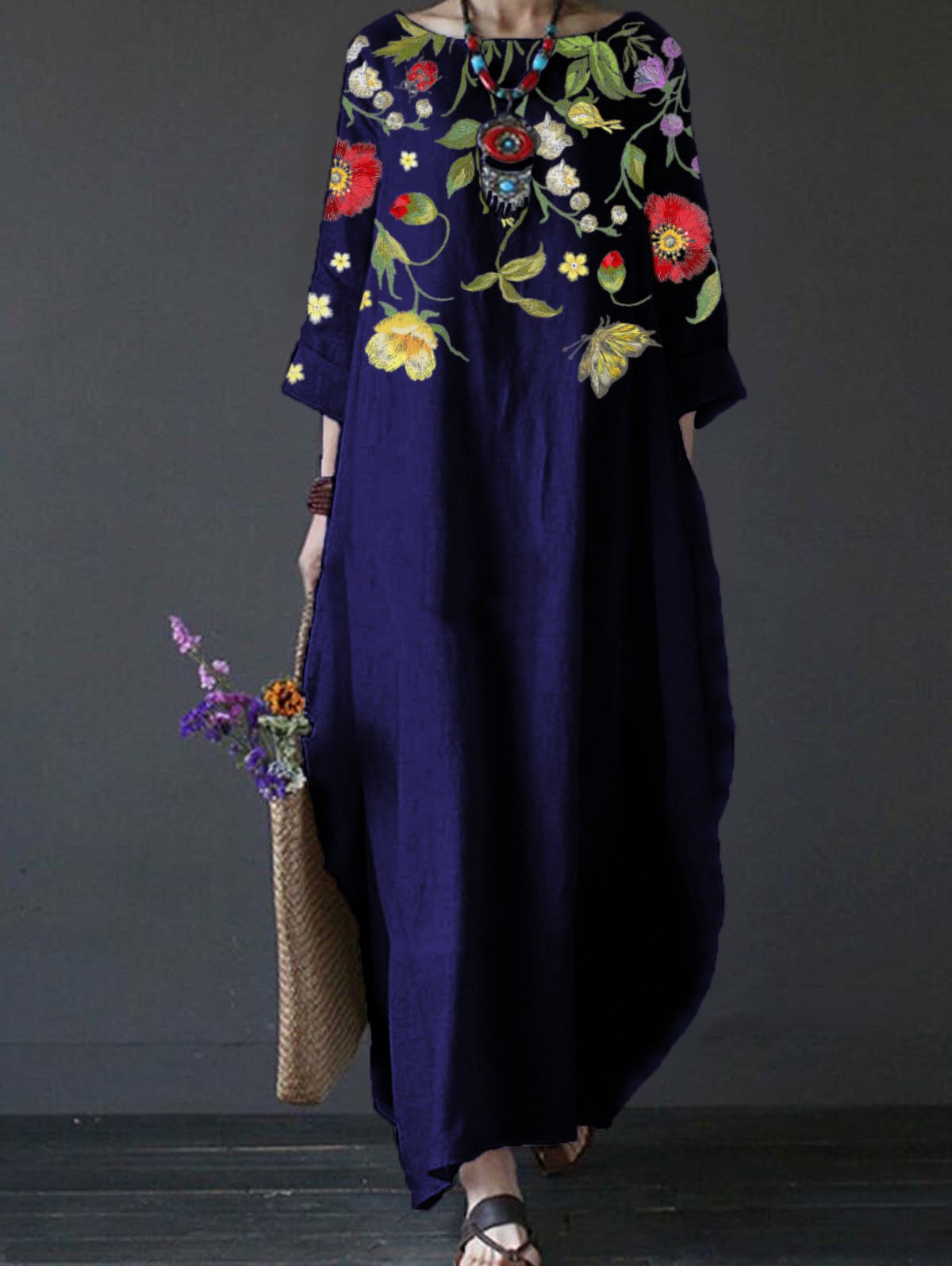 Women's Floral Print Loose Plus Size Dress