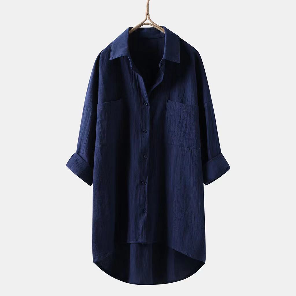 Solid Color Cotton Linen Shirt Loose Ladies Top