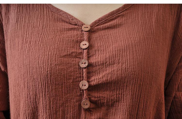 Casual loose fake two-piece long-sleeved cotton and linen dress