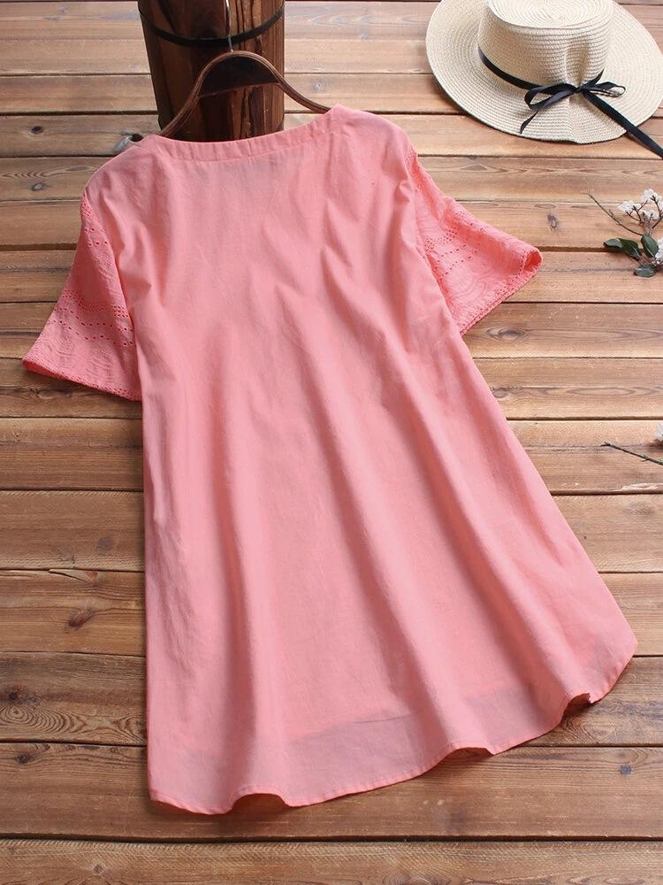 Embroidered Cool Fashion Short Sleeve Button Women's Top