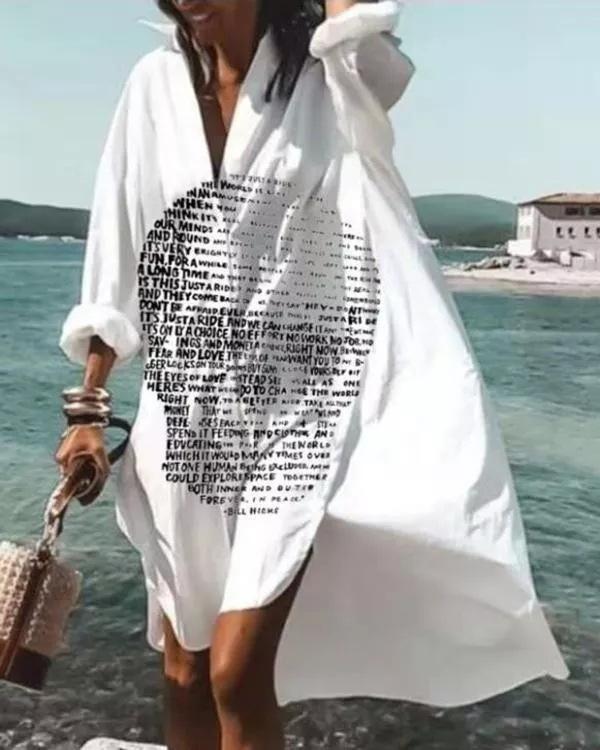 Split Hem Lapel Collar Shirt Dress