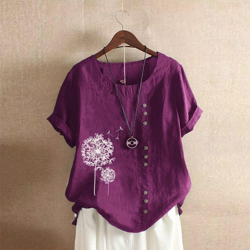 Casual Loose Cotton Linen Short-sleeved Pullover Top