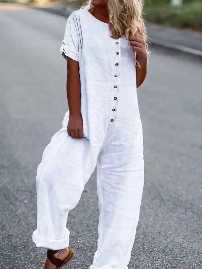 Summer Loose And Comfortable Short Sleeve Jumpsuit