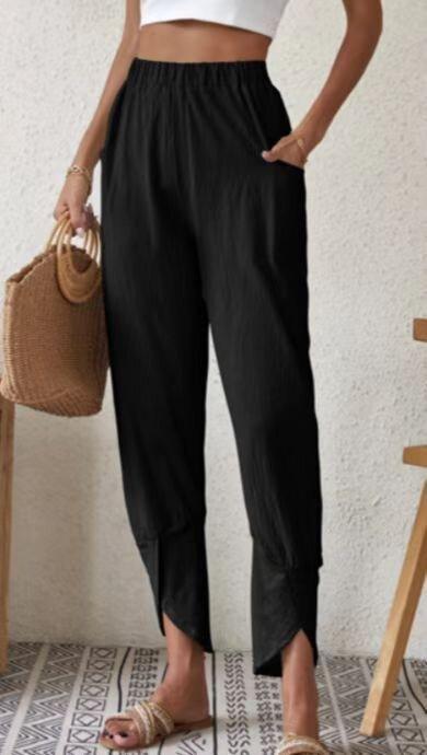 women's solid color casual cotton linen pants