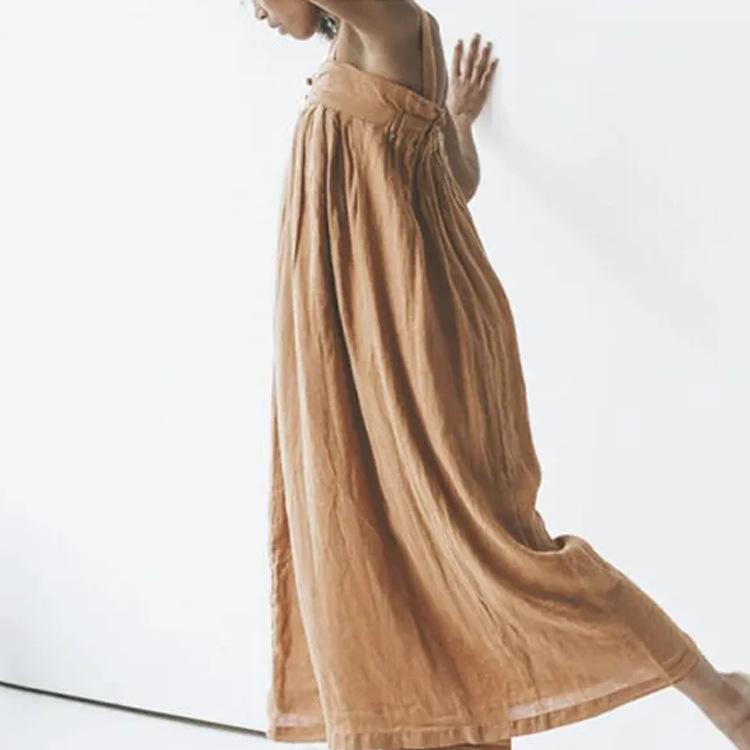 Women's cotton and linen solid color casual jumpsuit