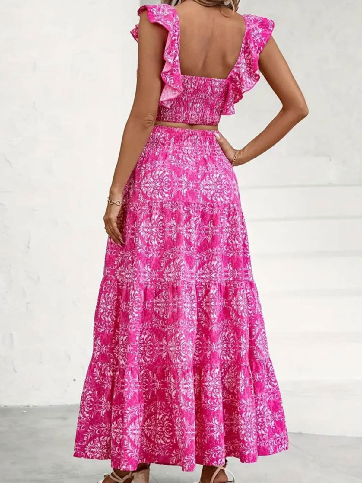 Bohemian Printed Top Skirt Suit