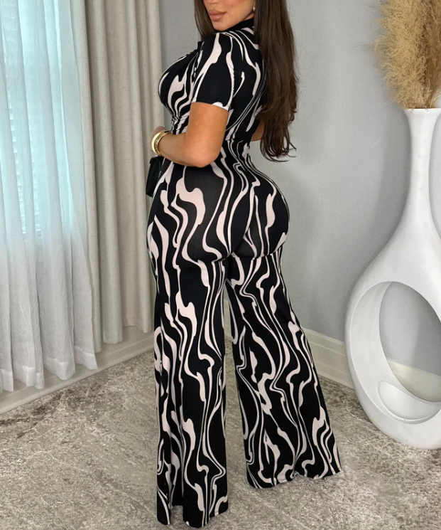 Leopard Animal Print Short Sleeve Jumpsuit
