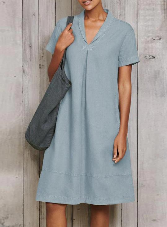 V-neck temperament vintage loose dress