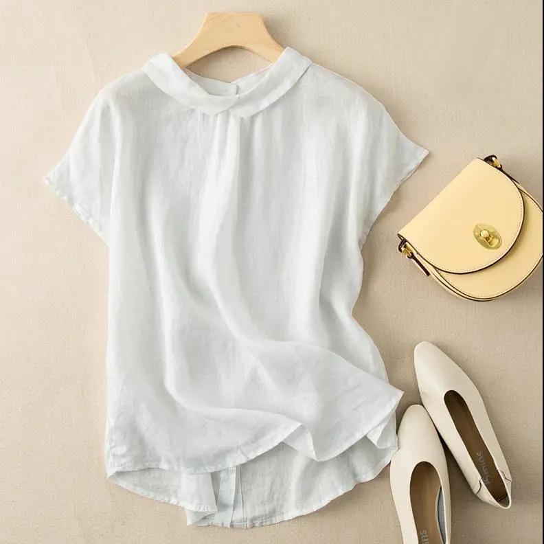 Cotton linen retro baby collar loose top