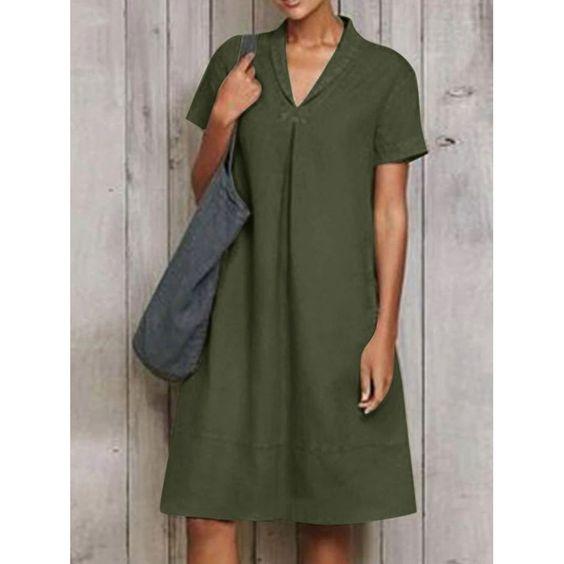 V-neck temperament vintage loose dress