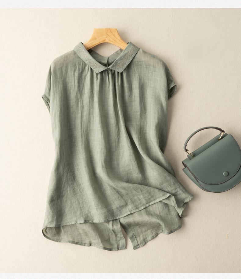 Vintage Cotton Linen Embroidered Thin Top