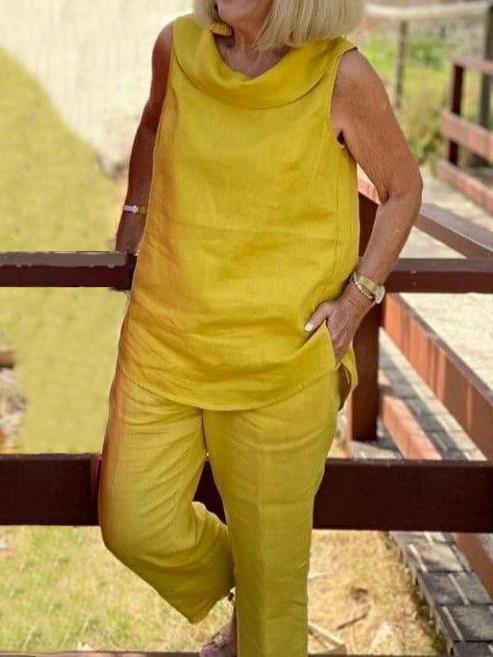 Solid Color Casual Sleeveless Suit