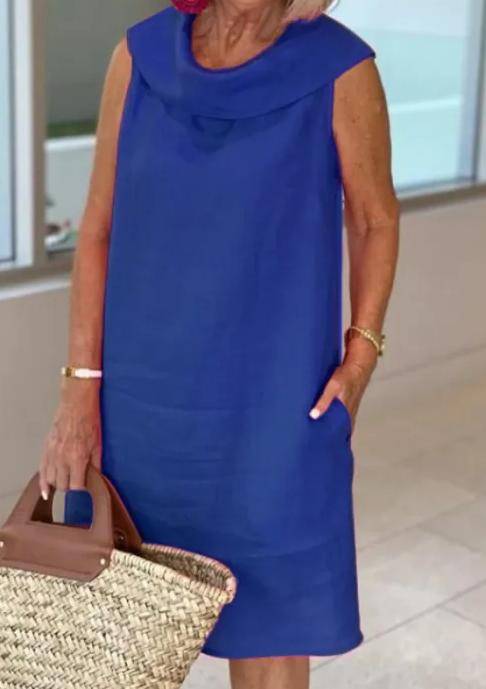 Loose cotton and linen solid color pullover dress