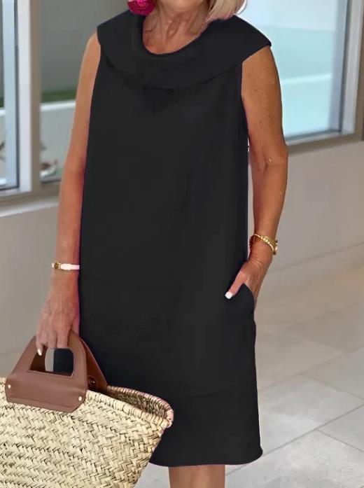 Loose cotton and linen solid color pullover dress