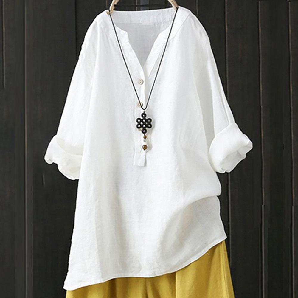 Loose-fit solid linen top