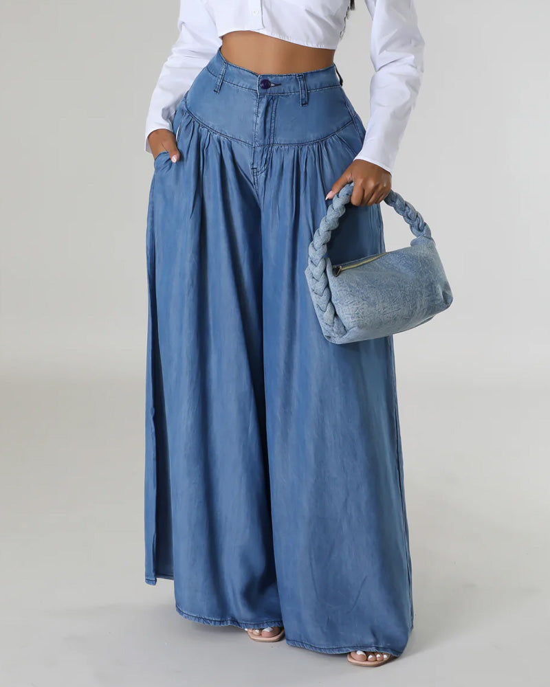 Solid Color Long Wide Leg Flared Pants