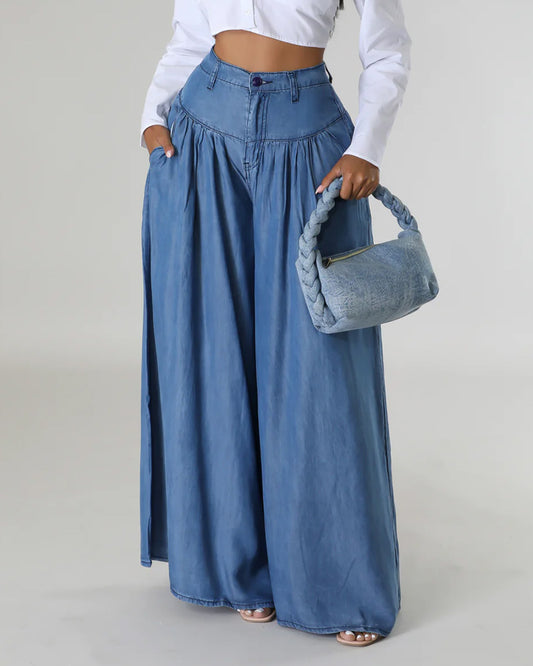 Solid Color Long Wide Leg Flared Pants