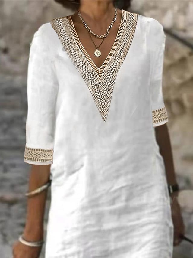 Women's Cotton Linen Dress Casual Dress Shift Dress