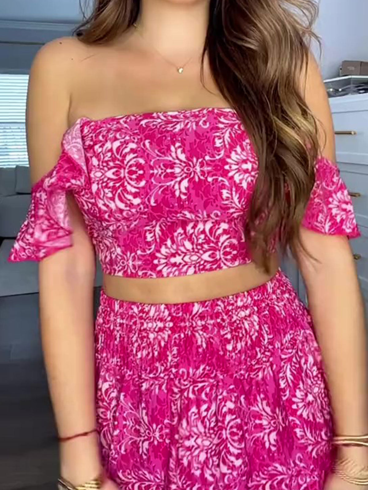 Bohemian Printed Top Skirt Suit