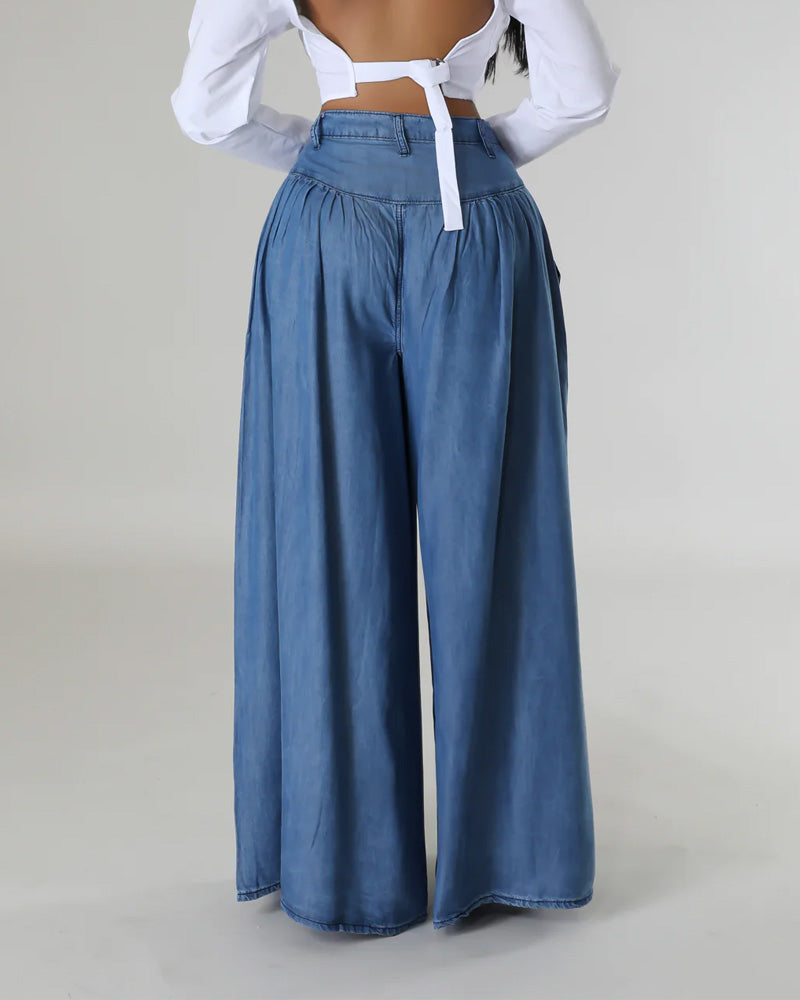 Solid Color Long Wide Leg Flared Pants