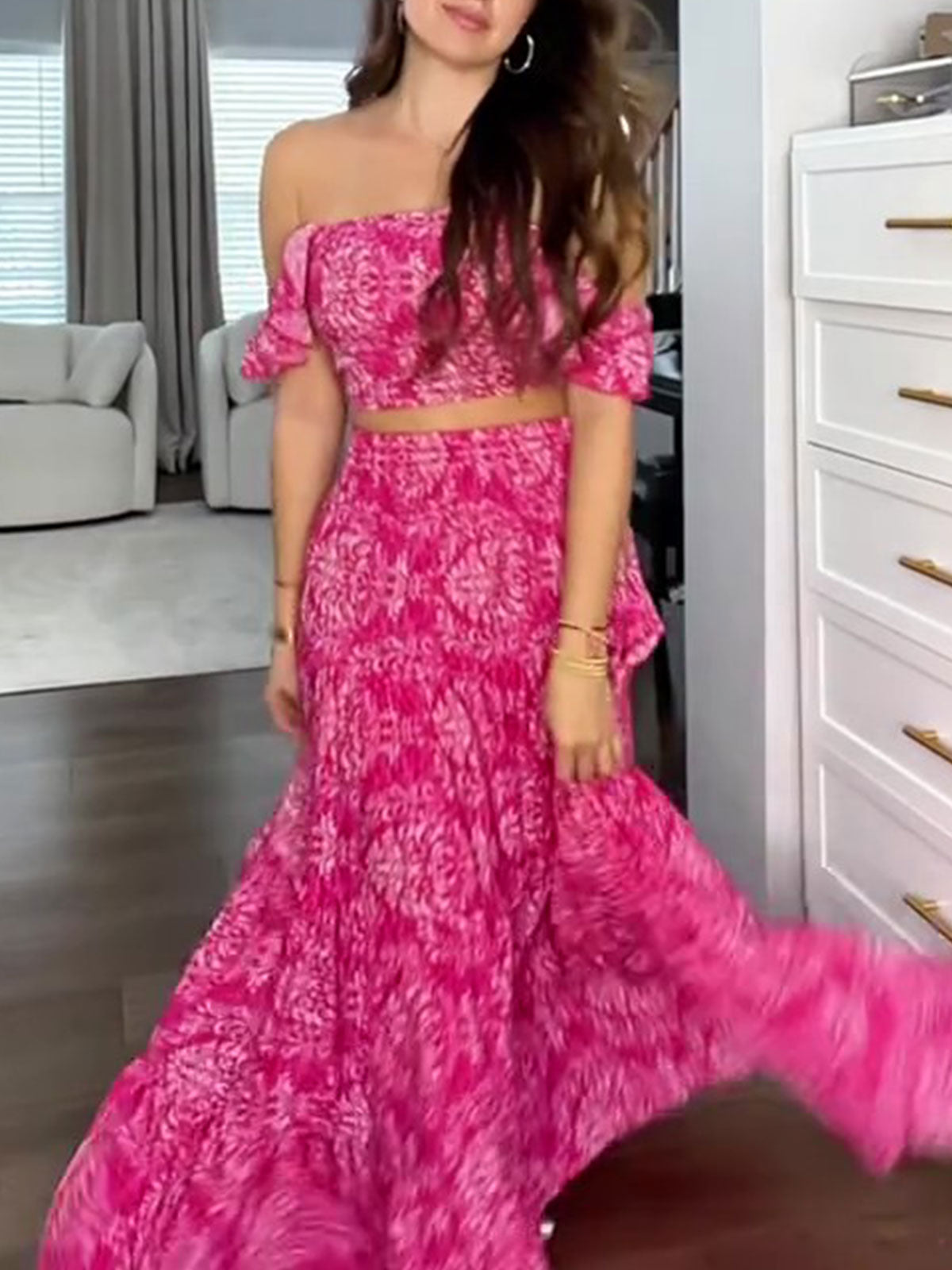 Bohemian Printed Top Skirt Suit